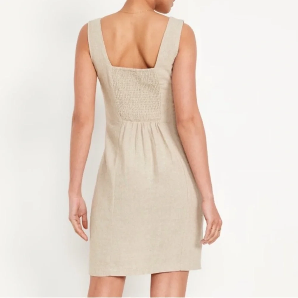 Old Navy Sleeveless Linen Blend Mini Dress Women’s XL Neutral Tan Square Neck - Picture 9 of 13